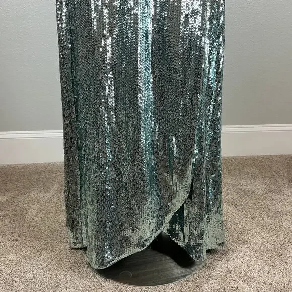Aidan Mattox Sequined Wrap Evening Gown Size 8 Sparkly Green-Blue Formal Dress - Picture 10 of 13